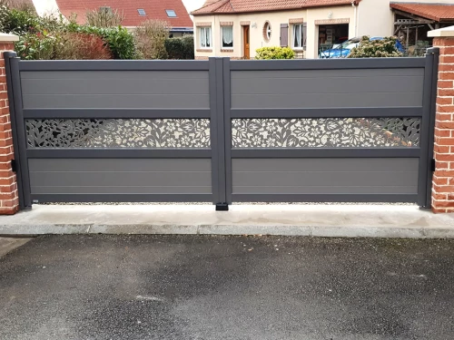 Portail aluminium Fresk Fragan décor Brodiri Bicolor
