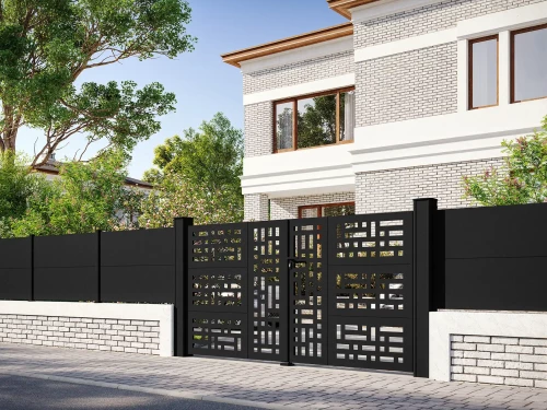  Portail coulissant aluminium Freya aluminium avec décors par Kostum